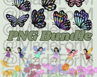 Paquete PNG de flores y mariposas de hadas