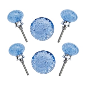 Navy Blue Glass Bubble Cabinet Knobs – Modern Silver Hardware (Set of 6)