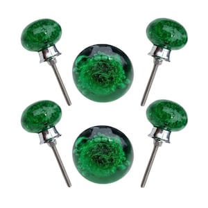 Dark Green Glass Bubble Cabinet Knobs – Modern Drawer Pulls (Set of 6)