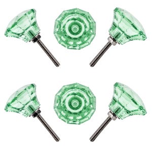 Mint Green Diamond Cut Crystal Glass Knobs (Pack of 6) - 1.5 Inch