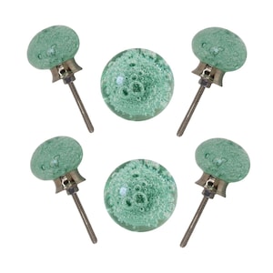 Mint Green Glass Bubble Cabinet Knobs – Set of 6 Modern Drawer Pulls (Silver Hardware)