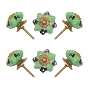 Light Green Floral Ceramic Knobs (Pack of 6) – 1.75 Inch Furniture Pulls by CDNY