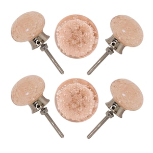 Pink Glass Bubble Cabinet Knobs – Set of 6 Modern Drawer Pulls (Silver Hardware)