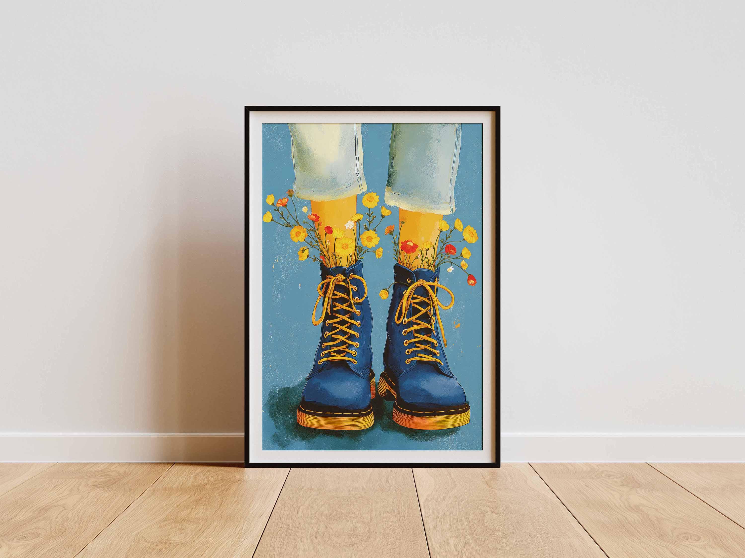 Bottes Dr. Martens Vintage Années 90 à Motif Floral - Taille UK 2 Femme, Cuir