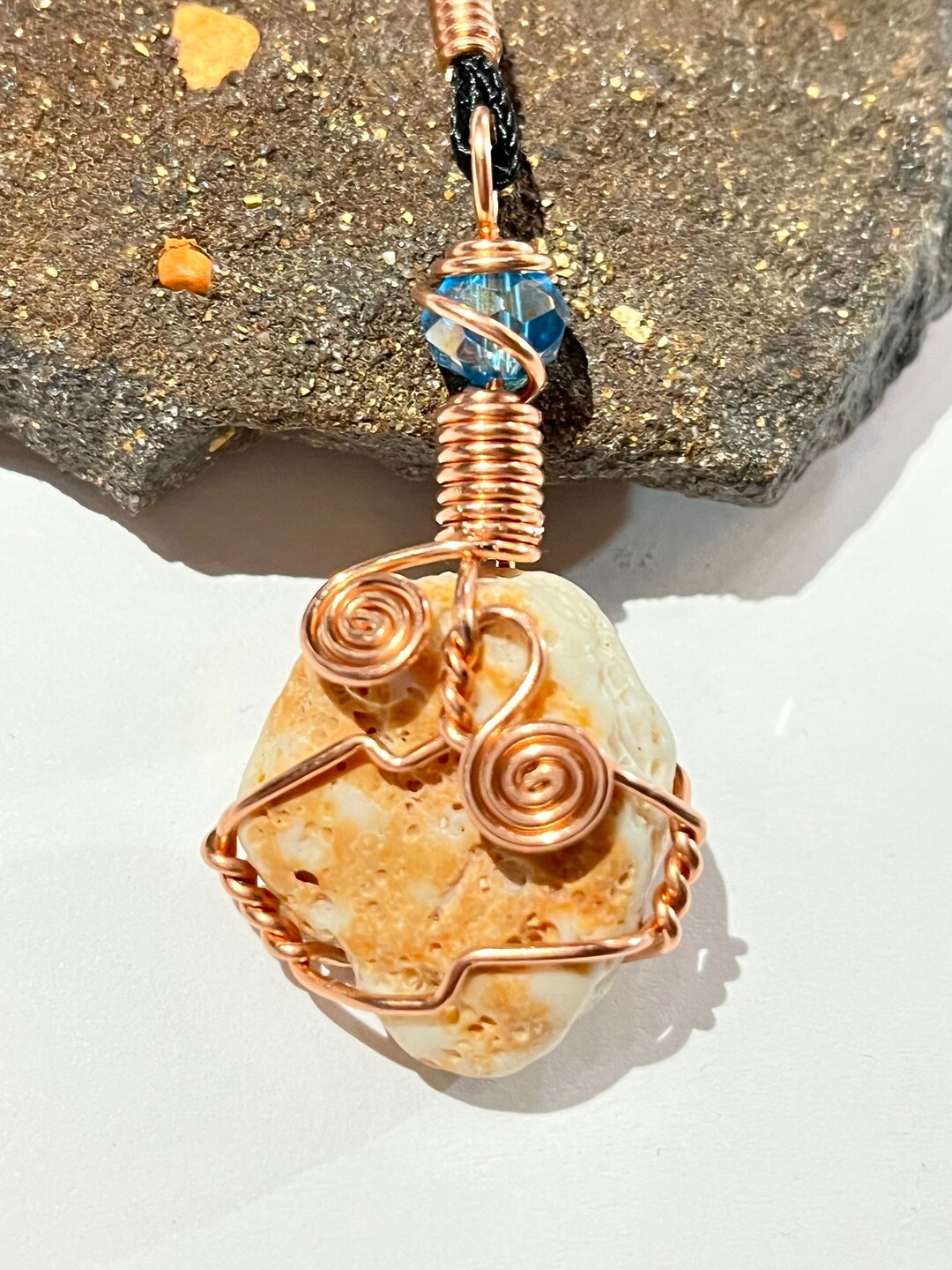 Fossilized Coral Copper Wire Wrap Necklace Natural Jewelry Etsy