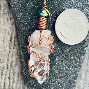 Quartz Crystal Necklace Wire Wrap In Copper Handmade Jewelry