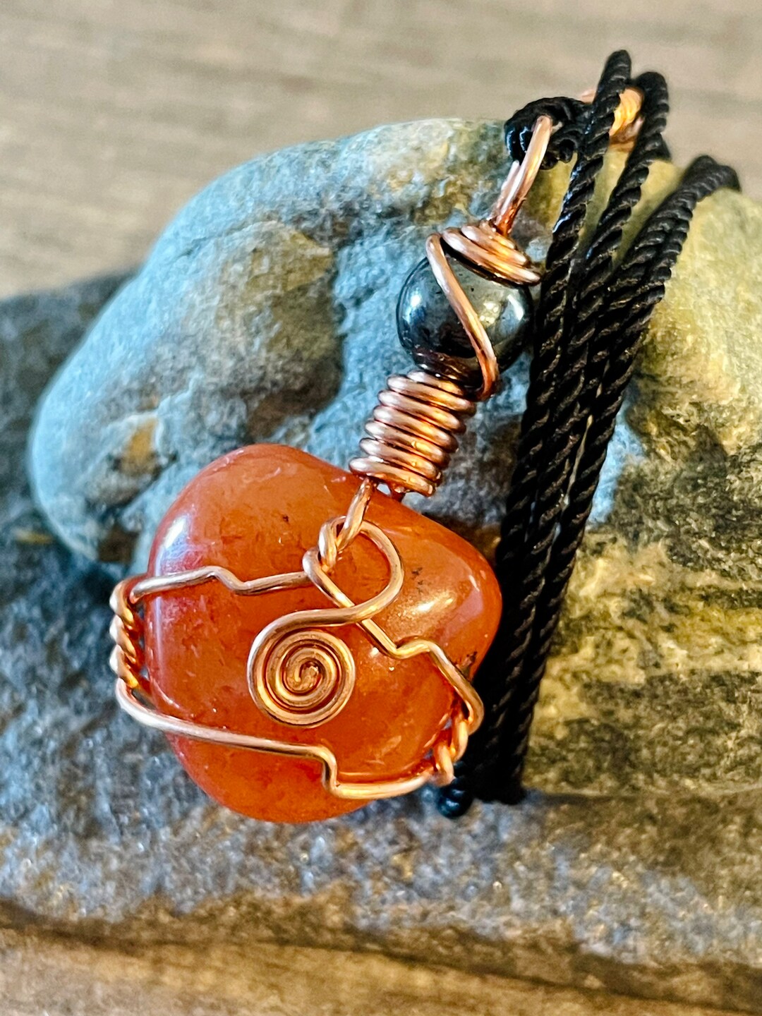 Carnelian Necklace Copper Wire Wrap Handmade Jewelry Etsy