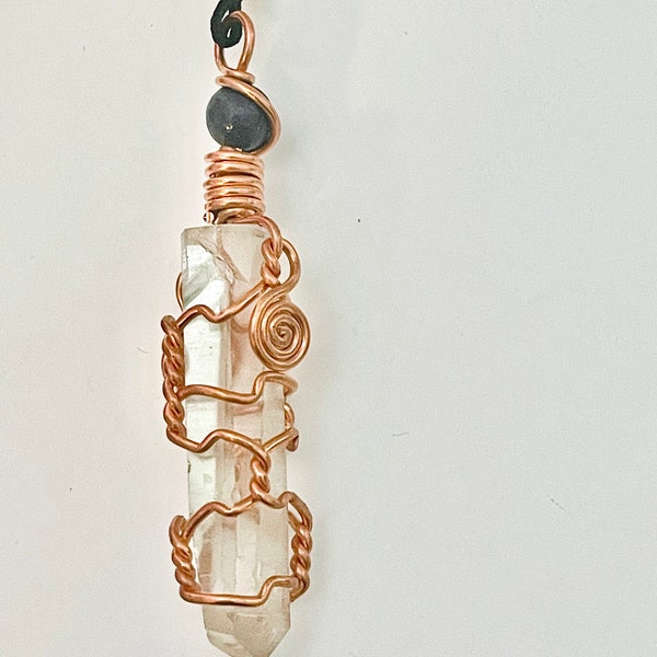 Large Oversized Quartz Crystal Necklace Handmade Wire Wrap Pendant Copper Jewelry