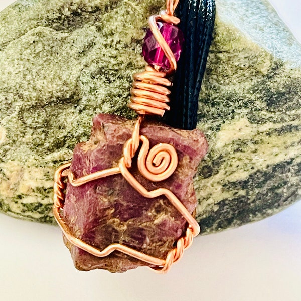 Raw Ruby Necklace Wire Wrap Necklace Crystal Handmade Jewelry