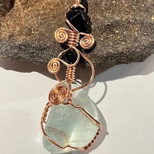 Green Fluorite Copper Wire Wrap Wand Necklace, Fluorite Necklace