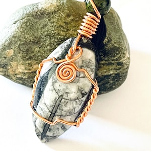 Large Orthoceras Fossil Crystal Necklace Handmade Jewelry Wire Wrap Jewelry Oversized Jewelry