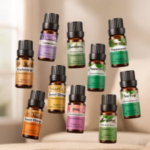 Set mit hochwertigen Duftölen – Rose, Flieder, Kirschblüte, Lavendel und Sandelholz | Aromatherapie für Zuhause | Zubehör für Kerzen- und Seifenherstellung