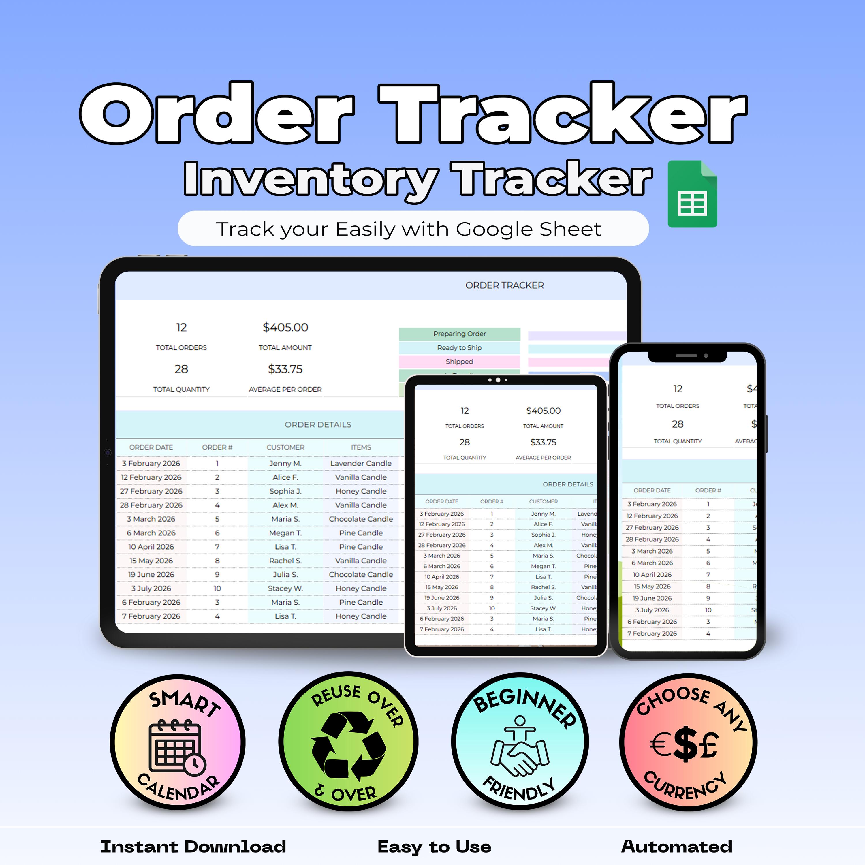 Order & Inventory Tracker Spreadsheet | Sales Management Template - Etsy