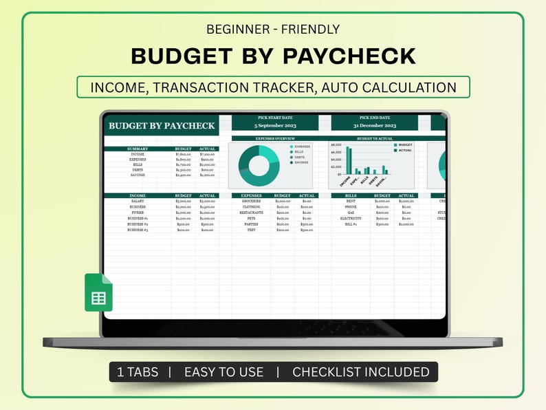 Paycheck Budget Tracker Google Sheets | Savings Tracker | Biweekly ...