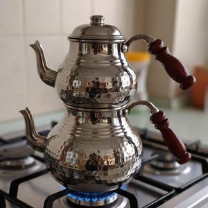 El Bakır Yapımı Kalaylı Türk Çaydanlığı, Osmanlı Motifli, Mutfak Dekoru