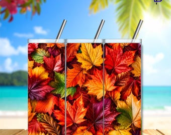Fall Leaves Tumbler Wrap PNG – 20oz Skinny Sublimation Design | Autumn Leaves | Digital Download | High Resolution | 300 DPI