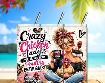 Crazy Chicken Lady Tumbler Wrap PNG – 20oz Skinny Sublimation Design | Funny Chicken Lover | Farmhouse Theme | Digital Download | 300 DPI