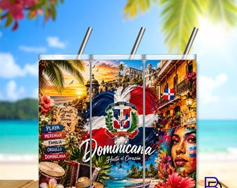 Dominica Republic Tumbler Wrap PNG | 20oz Skinny Sublimation Design | Digital Download | High Resolution | 300 DPI | Dominicana