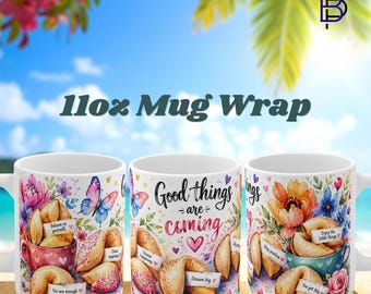 Fortune Cookie Mug Wrap PNG – 11oz Mug Sublimation Design | Cute Asian-Inspired Theme | Digital Download | High Resolution | 300 DPI
