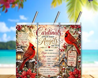 Cardinals Appear When Angels Are Near Tumbler Wrap – 20oz Skinny | Cardinal Bird | Memorial-Inspired Gift | Digital Download | 300 DPI
