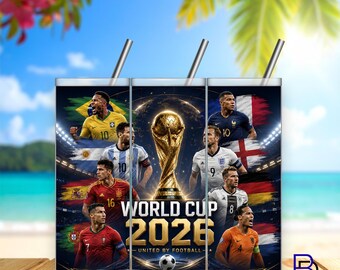 World Cup 2026 Tumbler Wrap PNG | 20oz Skinny | Digital Download | 300 DPI | Christiano Ronaldo | Lionel Messi | Kylian Mbappe | Neymar