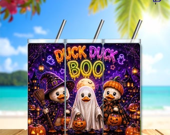 Duck Duck Boo Tumbler Wrap PNG – 20oz Skinny Sublimation Design | Halloween Duck | Cute Spooky Theme | Digital Download | 300 DPI