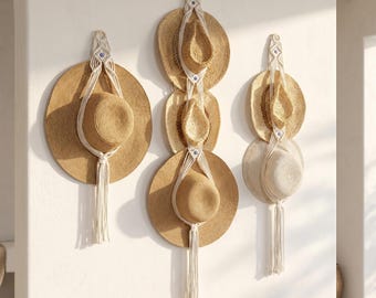 Macrame Hat Holder with Evil Eye Boho Wall Hat Hanger Decorative Hat Storage Housewarming Gift for Unisex Tassel Storage Organizer