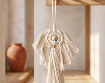 Tapiz de pared de estrella de macramé bohemio, decoración de habitación bohemia tejida a mano con cuerda de algodón, acogedor colgante para sala de estar y accesorios para automóviles.