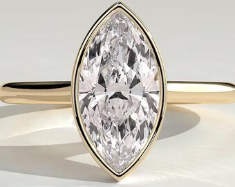 Anillo de compromiso con diamante cultivado en laboratorio y talla marquesa, anillo solitario con talla marquesa y moissanita engastada, anillo con engaste catedral, regalo para ella.