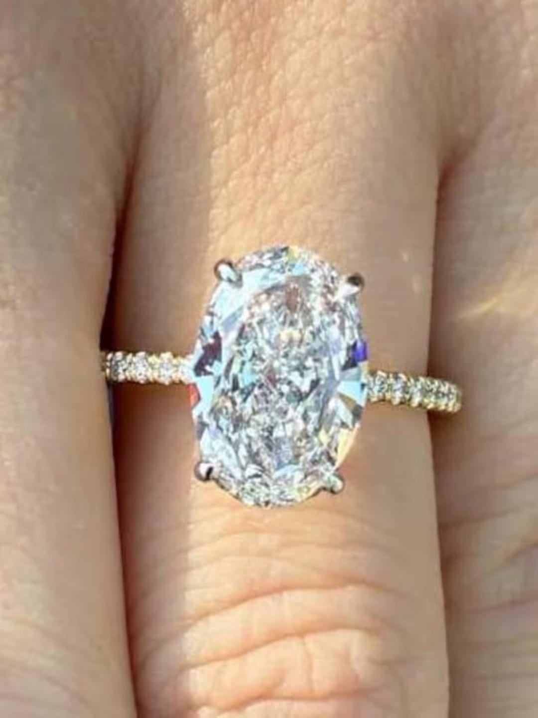 3 Ct Oval Moissanite Engagement Ring, Oval Cut Solitaire Ring, 14K Gold ...