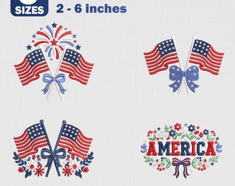Desenho de bordado da bandeira americana com laço, arquivo de bordado patriótico dos EUA para o 250º aniversário, bordado à máquina para o 4 de julho, bandeira dos EUA para o Dia da Memória.