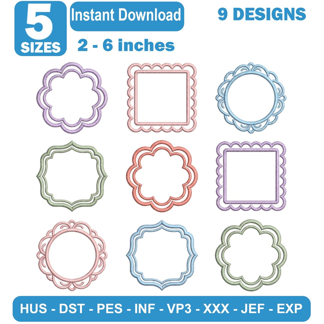 Jef Frame ITH Cocktail Napkin Frame Embroidery Design, Scalloped Border Bundle ...