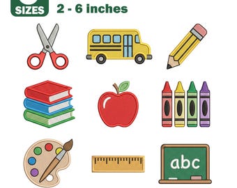 Back to School Mini Embroidery Designs, School Bus Apple Pencil Teacher Icons (Digital Download)