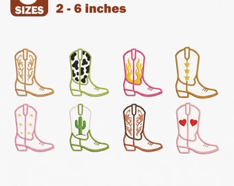 Western Cowboy Boots Embroidery Design Set, Mini Cowgirl Icons (Digital Download)