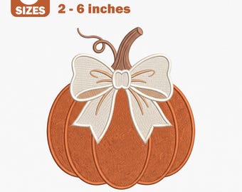Embroidery Design: Pumpkin with Bow, Fall Autumn Machine Stitch (PES, DST)