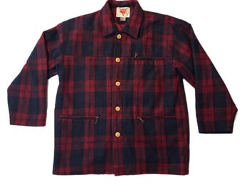 VERY RARE. Vintage 1980’s NRG Unlimited Wool Coat Red & Navy Plaid