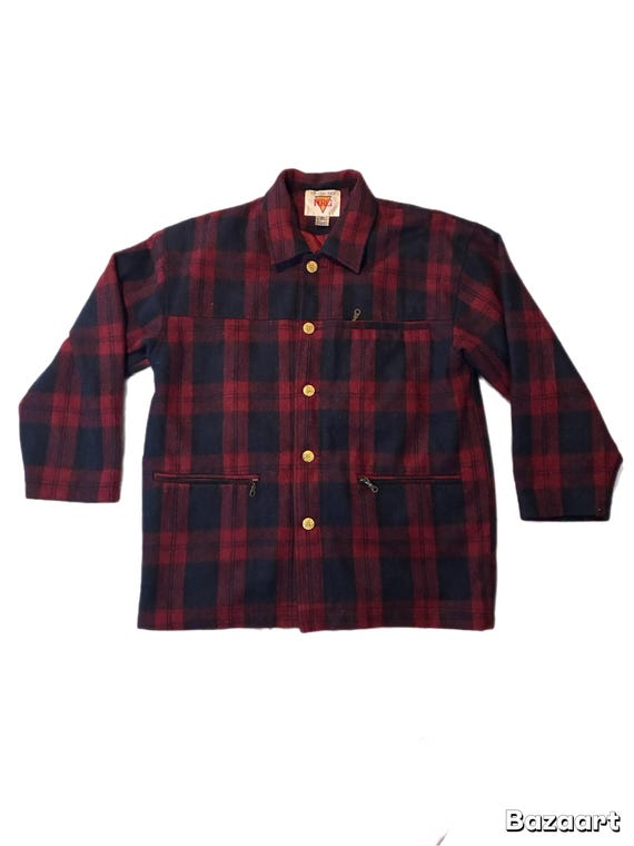 VERY RARE. Vintage 1980’s NRG Unlimited Wool Coat Red & Navy Plaid