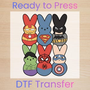 Marvel Avengers Peeps Easter DTF Transfer Ready to Press, Superhero Rabbit Heat Transfer, Kids Superhero Easter Basket Iron On Boys Shirt