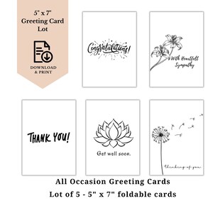 Paquete de tarjetas imprimibles Tarjetas para todas las ocasiones Tarjetas digitales de descarga instantánea imprimibles