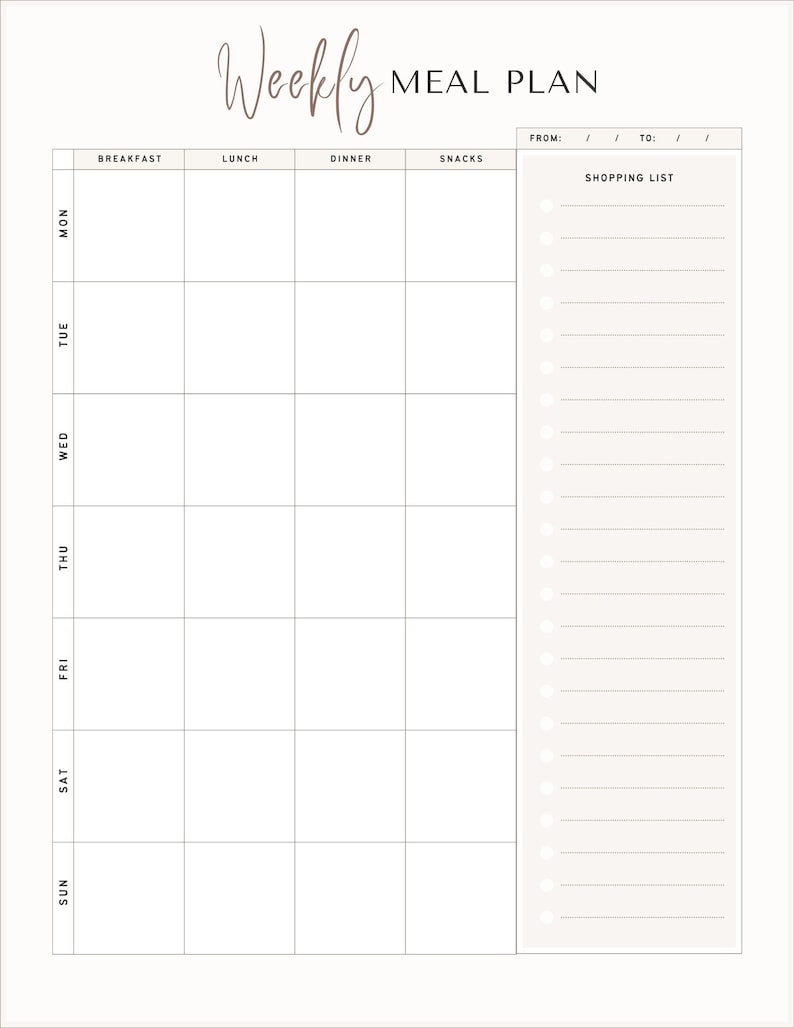 Printable Weekly Meal Planner Meal Plan Digital Meal Planner - Etsy