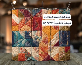 Quilting Tumbler Wrap PNG: Sublimeringsdesign (digital nedladdning)