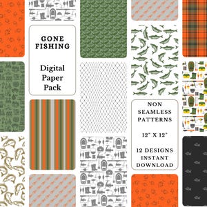 Fishing Digital Paper Pack | Fishing Patterns | Fishing Themed Junk Journal Digital Paper Kit | Digital Scrapbooking | Fishing Paper Set