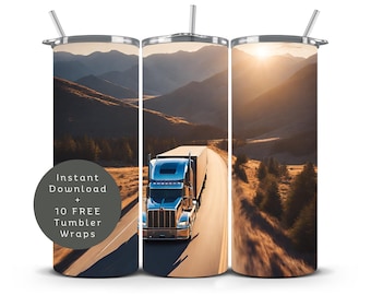 Semi Truck Tumbler Wrap PNG: Big Rig Design (Digitaler Download)