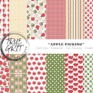 Apple Orchard Digital Paper: Seamless Scrapbook Patterns (Digital Download)