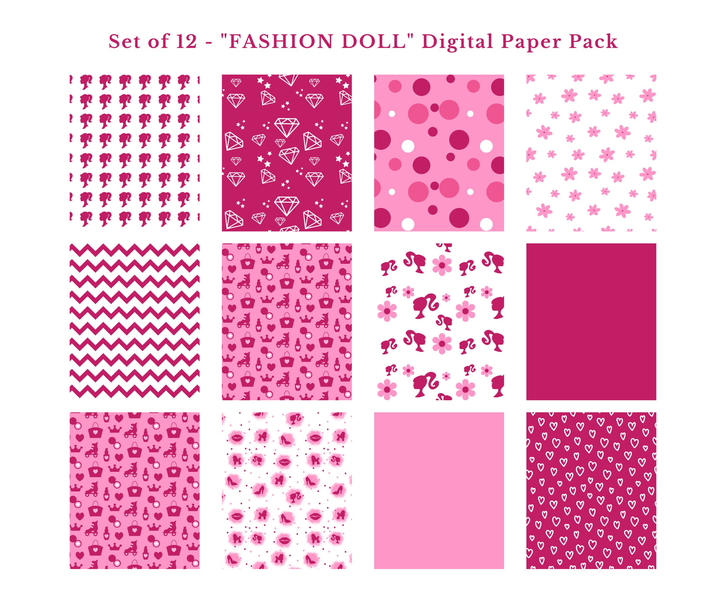Fashion Doll Digital Paper Pack Barbie Seamless Patterns Instant ...