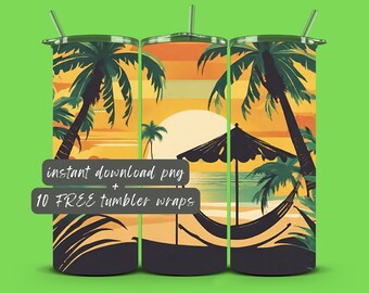 Tropischer Strand Tumbler Wrap PNG: Jamaika Sonnenuntergang (Digitaler Download)