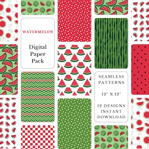 Watermelon Digital Paper Pack: Summer Scrapbook Patterns (Digital Download)