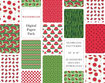 Watermelon Digital Paper Pack: Summer Scrapbook Patterns (Digital Download)