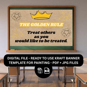 Banner template Classroom Golden Rule Painted Brown Paper Kraft Banner Mockup Digital Download School Banner Painted Banner Classroom Decor