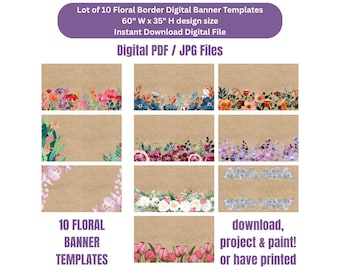 Floral Banner Template Bundle: Painted Paper Banners (PDF/JPG)